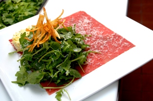 Eurasia's beef tenderloin carpaccio with truffled egg salad.