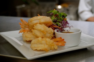 flash-fried fantail shrimp with Asian slaw